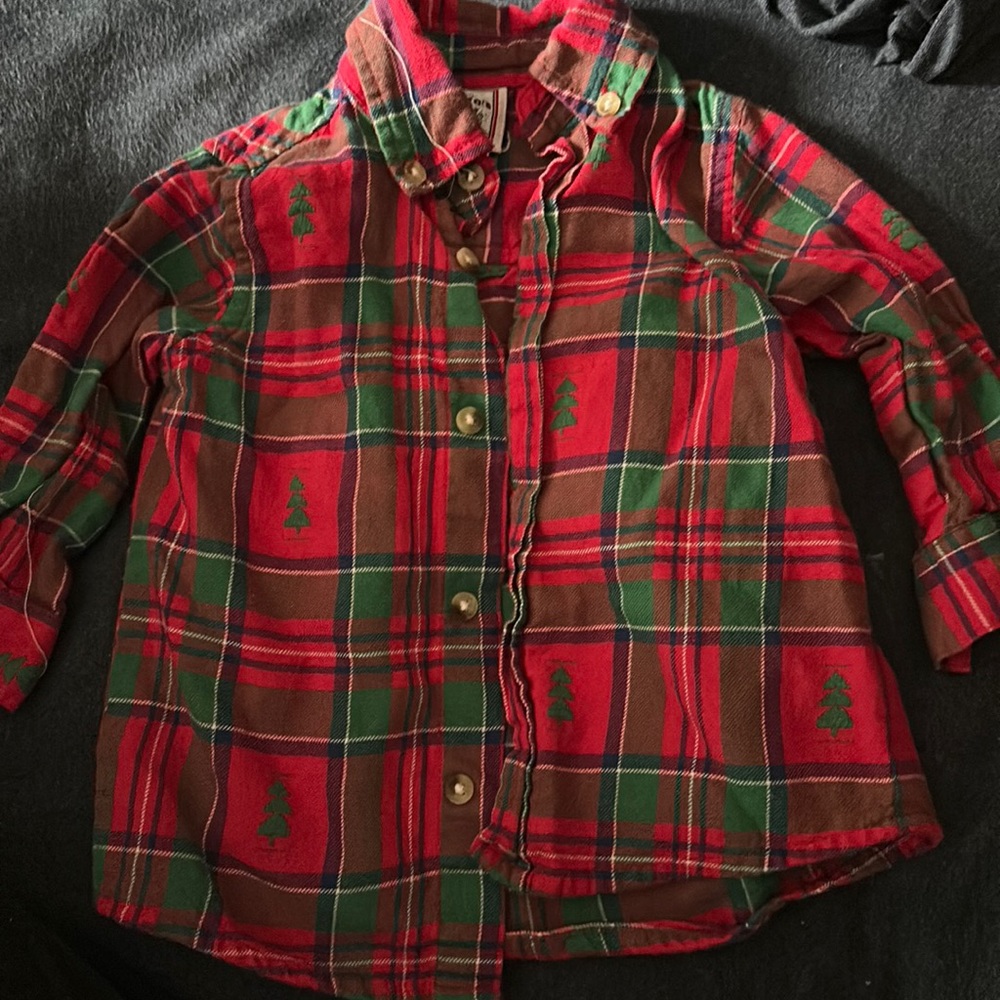 Red and green boys 9 month plaid button down